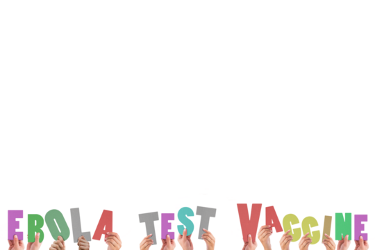 Digital png illustration of hands and ebola test vaccine on transparent background