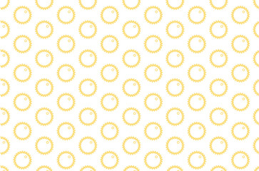 Digital png illustration of yellow suns repeated on transparent background