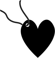 Digital png illustration of black tag in heart shape with copy space on transparent background