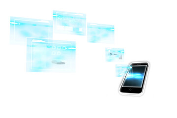Digital png illustration of smartphone with digital interface on transparent background