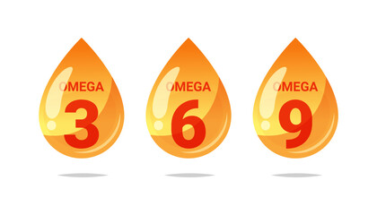 Omega dat drop vector. Oil nutrition  omega 3,6,9 Isolated on white background.a - obrazy, fototapety, plakaty