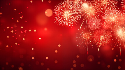 Naklejka na ściany i meble Golden Fireworks on red background, chinese new year concept, ba
