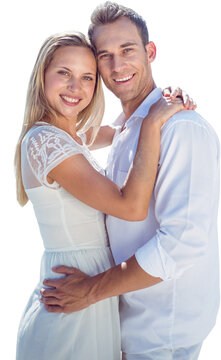 Digital png photo of happy caucasian couple embracing on transparent background
