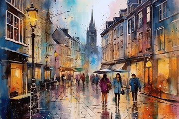Brussels Belgium in watercolor painting - obrazy, fototapety, plakaty