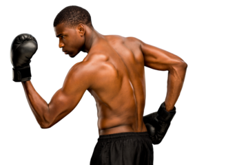 Digital png photo of african american male boxer with boxing gloves on transparent background