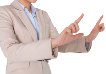 Digital png photo of midsection of asian businesswoman pointing on transparent background
