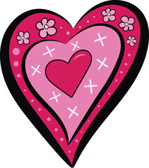 Digital png illustration of pink heart with flowers on transparent background