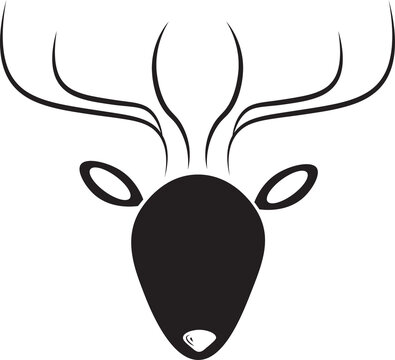 Digital png illustration of black deer head with antlers on transparent background
