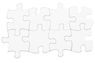 Digital png illustration of white puzzle pieces with copy space on transparent background
