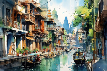 Fototapeta premium Bangkok Thailand in watercolor painting