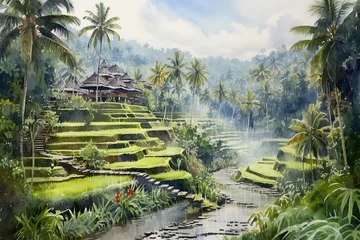 Schilderijen op glas Bali Indonesia in watercolor painting © arhendrix