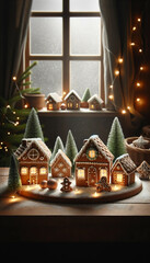Festive Gingerbread House Village on Table