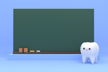 大きめの黒板と歯のキャラクターの背景素材