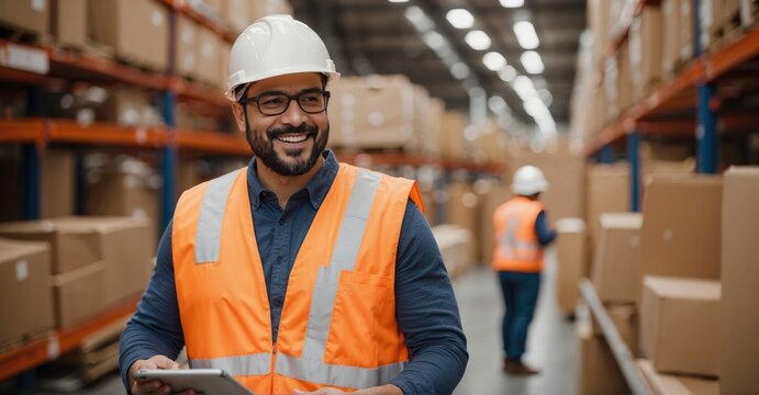 Insight Into The Logistics Of Fulfillment, Highlighting A Retail Warehouse Scene With A Worker In A Vest And Helmet, Exemplifying The Meticulous Processes Essential For Successful Order Fulfillment