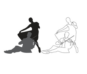 silhouette of a person playing violin and dancing ballerina female vector vector illustration