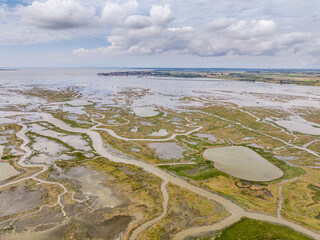 Grandes marées en baie de Somme (vue aérienne)