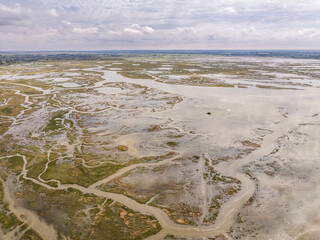 Grandes marées en baie de Somme (vue aérienne)