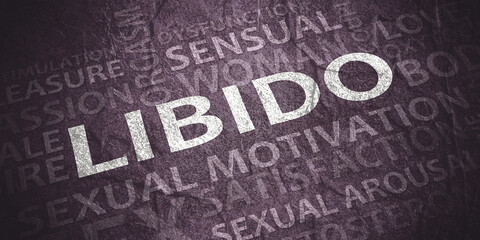 Libido theme typography graphic work, consisting of important words and concepts.