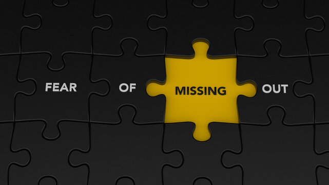 Fear of missing out or FOMO concept with puzzle pieces 3d Illustration