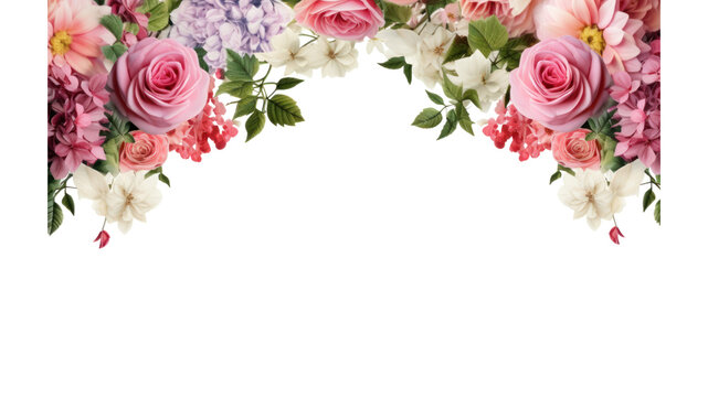 Wedding name copy space for flower text. Floral decorative message frame on transparent background. Isolated.