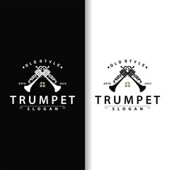 simple brand silhouette design brass musical instrument trumpet, classic jazz trumpet logo - obrazy, fototapety, plakaty
