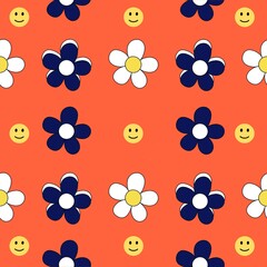 Fototapeta premium Daisy background and yellow smiley face