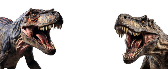 close up portrait of t rex dinosaur with roaring expression, isolated on transparent background, generative ai