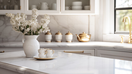 Fototapeta na wymiar Image photo of a luxurious kitchen designed in gold and white