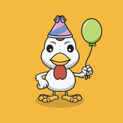 Cute chicken on party cartoon illustration