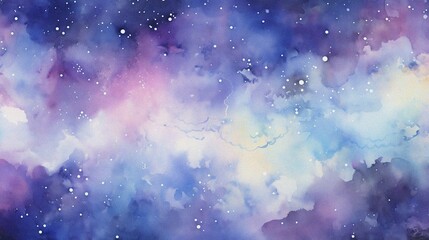 watercolor painting of abstract cloud sky nebula galaxy with purple blue  and gold for background element - obrazy, fototapety, plakaty