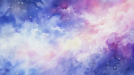 watercolor painting of abstract cloud sky nebula galaxy with purple blue  and gold for background element