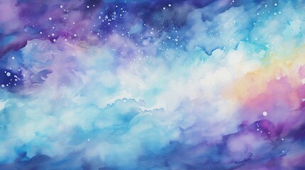 watercolor painting of abstract cloud sky nebula galaxy with purple blue  and gold for background element - obrazy, fototapety, plakaty