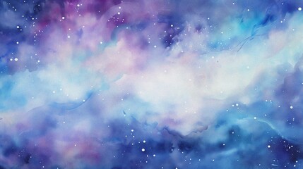 watercolor painting of abstract cloud sky nebula galaxy with purple blue  and gold for background element © fledermausstudio