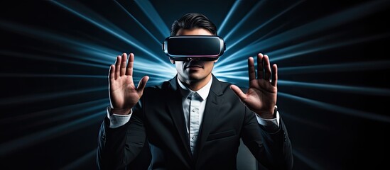 Optimize yourself: businessman in virtual reality at work.