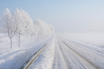 Road to the countryside on a winter morning