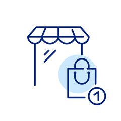 Add item to shopping bag. Online store in mobile phone app. Pixel perfect, editable stroke icon