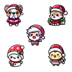 Pack stickers animals christmas, stickers animals christmas pet  mascot cartoon santa hat