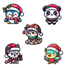 Pack stickers animals christmas, stickers animals christmas pet  mascot cartoon santa hat