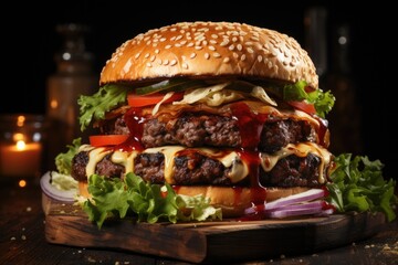 Fresh and Healthy Dining Realistic Homemade Beef Burger Generative AI