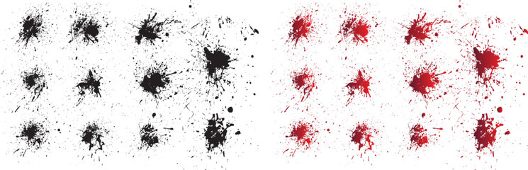 Black liquid scribble scraw splatter vector background set - obrazy, fototapety, plakaty