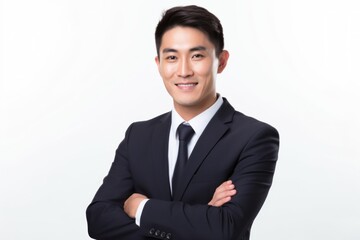 微笑むビジネスマンのポートレート白背景
