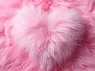 Neon pink heart on white fur, Valentines day background. Generative Ai