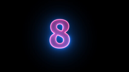 Glowing neon number 8, Alphabet made from Neon Light .