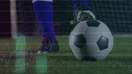 Animation of financial data processing over african american male football player - Powered by Adobe