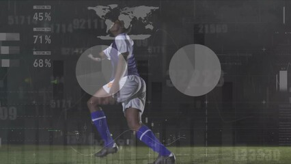 Animation of financial data processing over african american male football player - Powered by Adobe