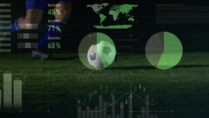 Animation of financial data processing over caucasian male football player - Powered by Adobe
