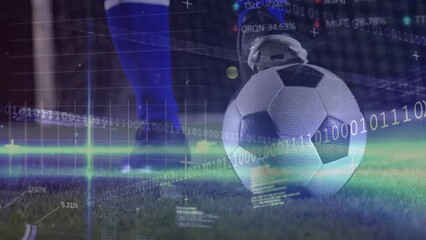 Animation of financial data processing over african american male football player - Powered by Adobe