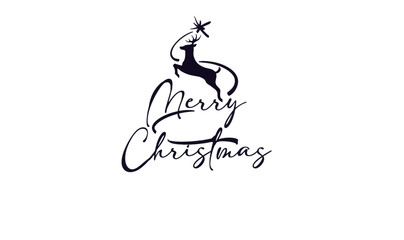 merry christmas text vector design christmas tree with reindeer 