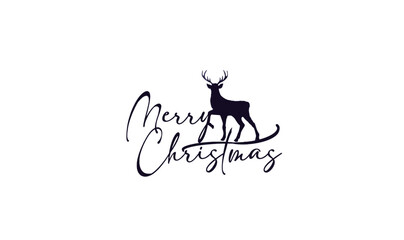 merry christmas text vector with reindeer 