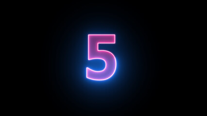 Number five symbol vector neon sign, light banner, neon sign, light lettering.